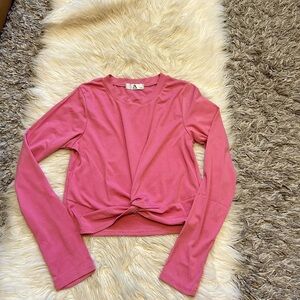 Pink Ribbed Tie-Front Top